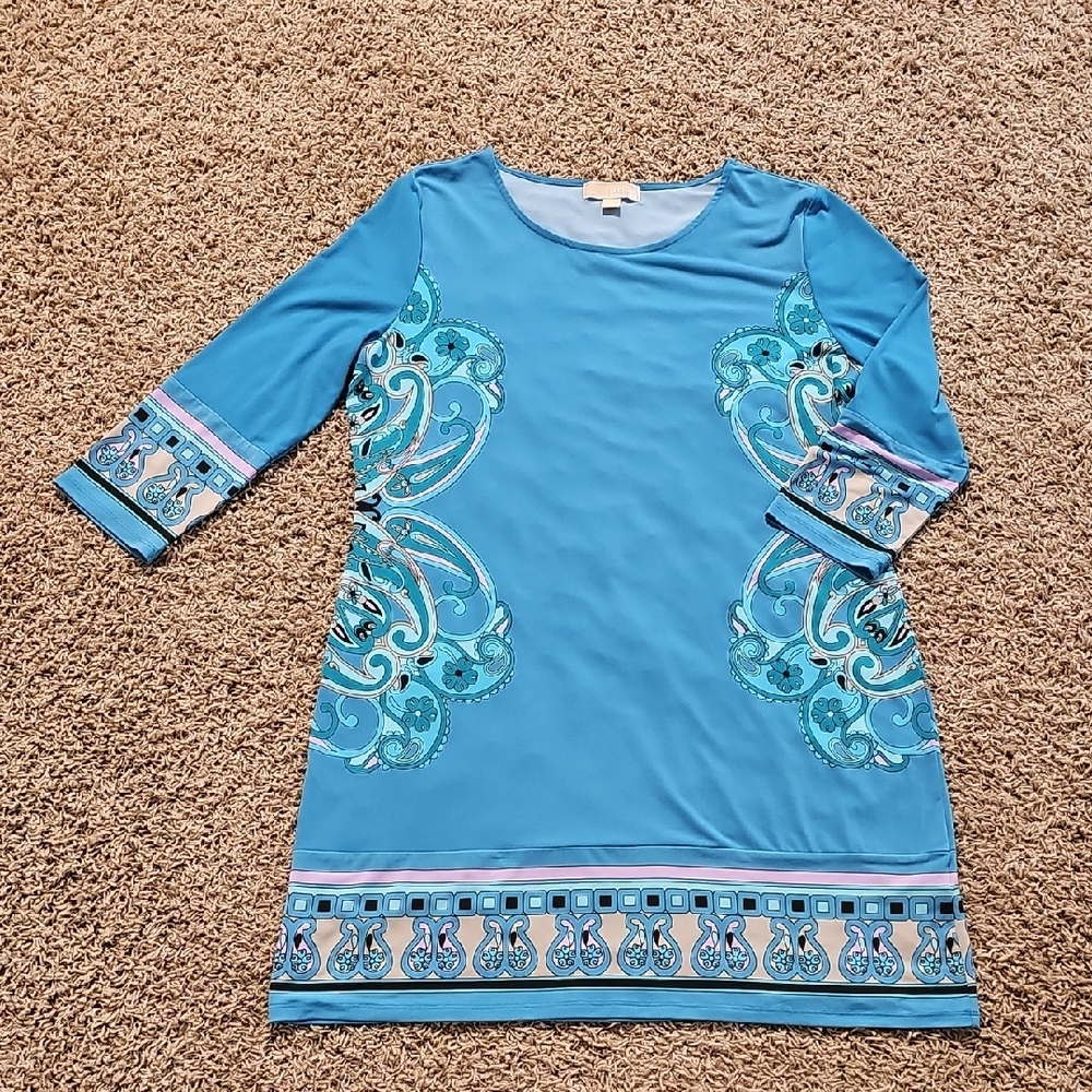 MICHAEL Kors Shift Dress Jersey Stretchy Paisley 12 Large XL Knee Length Pull On